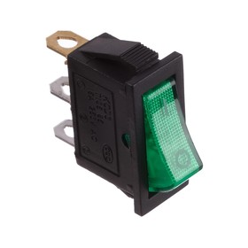 Клавишный выключатель, 250 В, 15 А, ON-OFF, 3с, зеленый, с подсветкой, розничная упаковка. (2 шт)