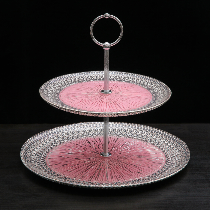 Блюдо 2-х ярусное «Морион», d=21/27 см, цвет розовый с серебром