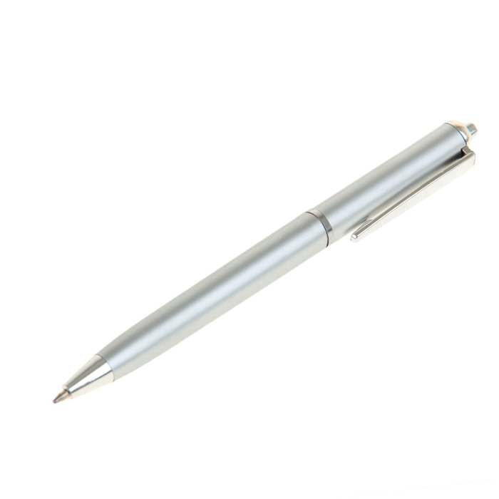 Ручка шариковая автоматическая Лого корпус серебристый, стержень синий