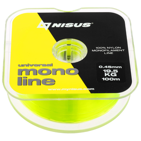 Леска NISUS MONOLINE, диаметр 0.45 мм, тест 19.5 кг, 100 м, флуоресцентная желтая