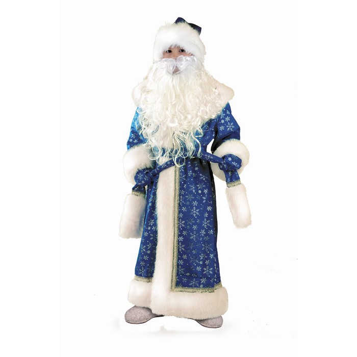 Карнавальный костюм «Дед Мороз», плюш, пальто, рукавицы, шапка, р. 32, рост 128 см, цвет синий - фото 8414123
