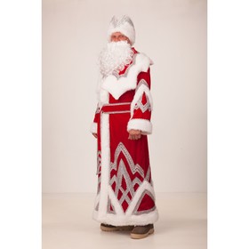 Карнавальный костюм «Дед Мороз», вышивка серебро, шуба, шапка, варежки, борода, р. 54-56, рост 188 см