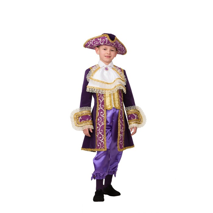 Карнавальный костюм «Маркиз», бархат, пиджак, бриджи, треуголка, р. 30, рост 116 см - фото 978438