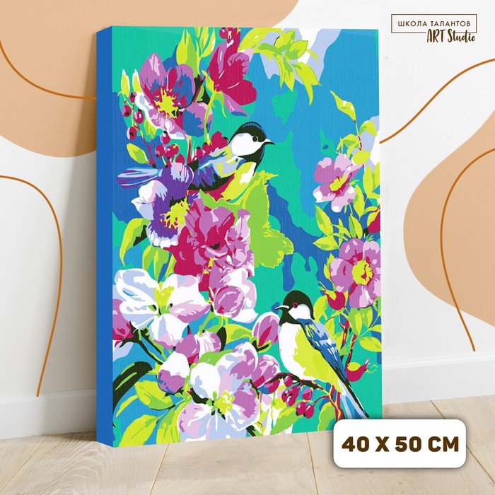 Картина по номерам на холсте с подрамником «Птицы в цветах» 40×50 см