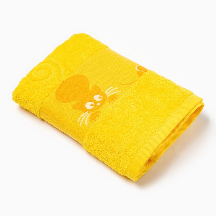 Полотенце махровое с бордюром «Кошки» цвет жёлтый, 30х60см