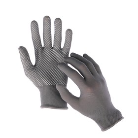 Gloves, cotton, with nylon thread, with PVC dots, size 9, gray, 