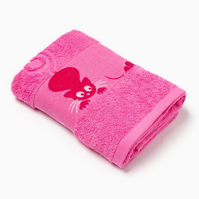 Полотенце махровое с бордюром «Кошки» цвет розовый, 50х90см