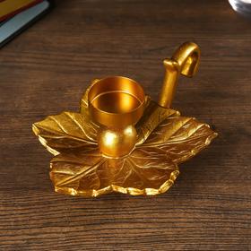 Подсвечник полистоун, металл на 1 свечу "Кленовый лист" золото 6,5х18х13 см