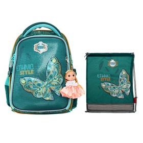 Frame backpack Across 392 36 * 29 * 17 + bag for girls' shoes, green / gray 20-392-7. 
