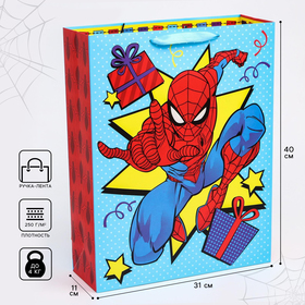 Пакет ламинат вертикальный "С Днем Рождения!", Человек-паук, 31х40х11 см