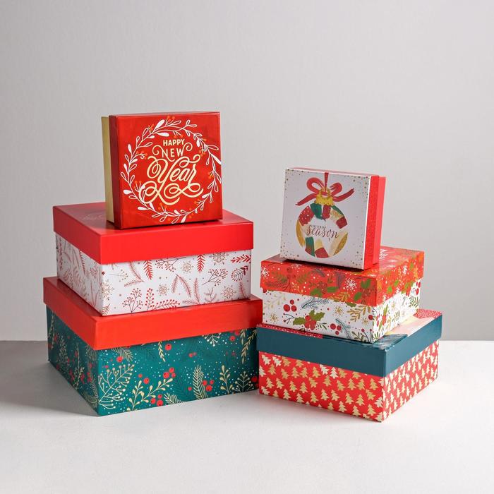 Набор подарочных коробок 6 в 1 Happy new year, 10 × 10 × 6 - 20 × 20 × 11 см