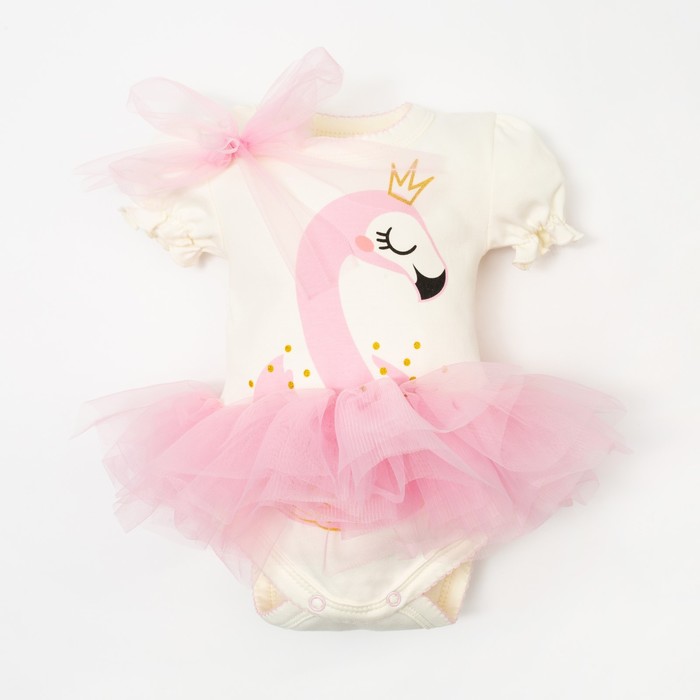 Боди с юбкой Крошка Я "Фламинго", белый, рост 74-80 см - фото 8417151