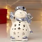 Souvenir ceramic candle holder "Snowman in hat and scarf with a flashlight" silver 12x6,5x8,5 cm