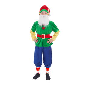 Карнавальный костюм «Гномик зелёный», колпак, жакет, бриджи, борода, ремень, уши, р. 28, рост 98-104 см
