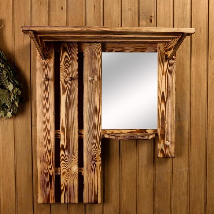 Полка-вешалка большая, обожжённая с зеркалом, 4 крюка - фото 164383