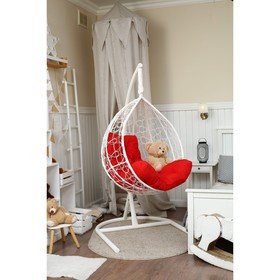 Подвесное кресло «Бароло», капля, цвет белый, подушка красная, стойка