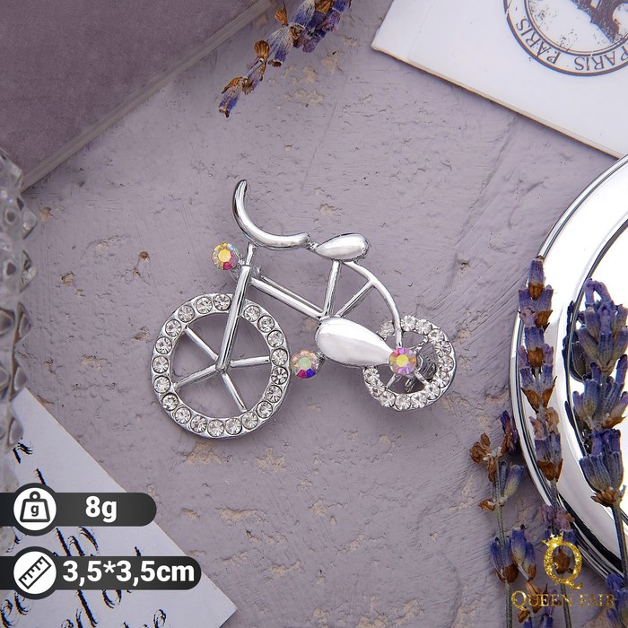 Брошь "Велосипед", цвет радужный в серебре - фото 1362583