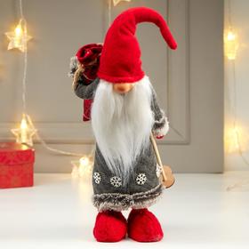 Кукла интерьерная "Дедушка Мороз с мешком подарков и лыжными палками" 40х14х16 см
