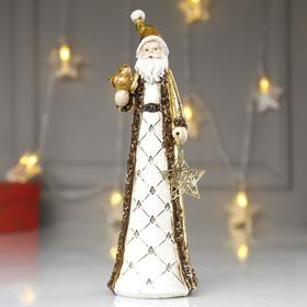 Сувенир полистоун "Дед Мороз в золотой шубе, с птичкой и звездой" 22х6,5х7 см