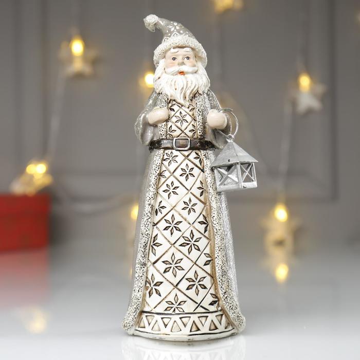 Сувенир полистоун "Дед Мороз в серой шубе, с фонариком" 19,5х7х7,5 см - фото 3691443