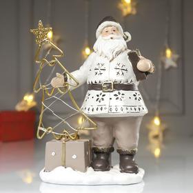 Сувенир полистоун свет "Дед Мороз в перламутр. кафтане у ёлочки - снежинки" 22,5х9,5х16 см