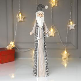 Сувенир полистоун "Дед Мороз в серой шубе, с гирляндой со звёздами" 31,5х7х9,5 см