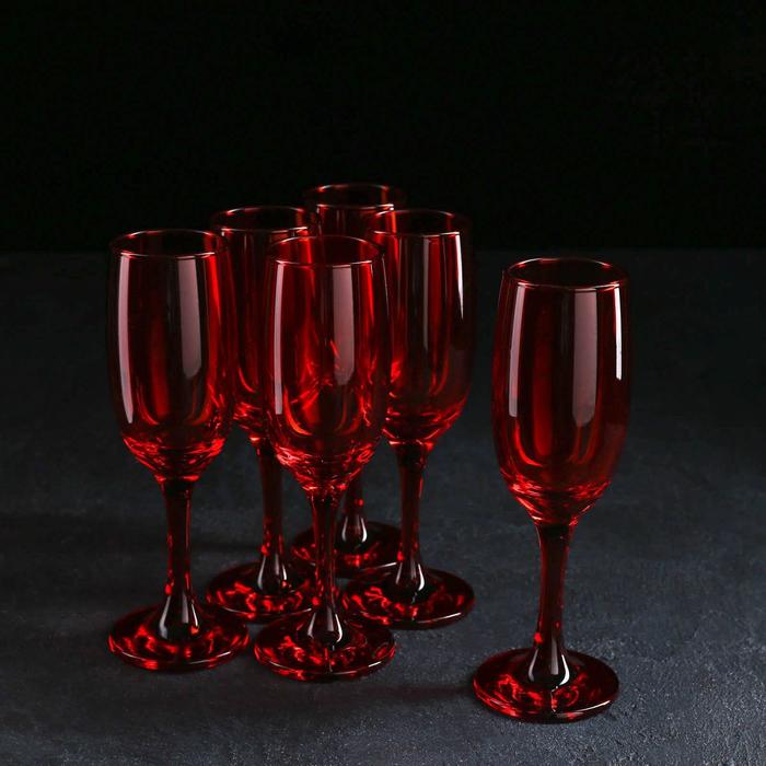 Набор бокалов для шампанского «Радуга», 190 мл, 6 шт, цвет рубин