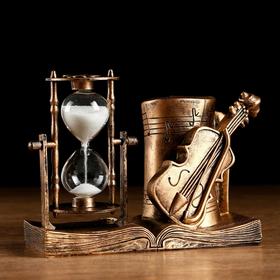 Часы песочные "Скрипка" с карандашницей 17х8х13 см,  золотистые в Донецке
