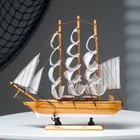 The three-masted ship with white sails, light wood with white bottom 32*7*32cm