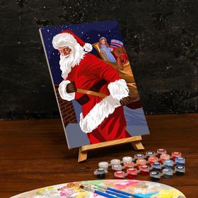 Картина по номерам на холсте с подрамником «Санта с подарками» 20×30 см