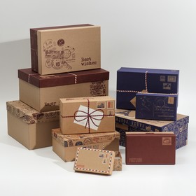 {{photo.Alt || photo.Description || 'Набор подарочных крафтовых коробок 10 в 1 «Почта», 12 × 7 × 4 - 32.5 × 20 × 12.5 см'}}