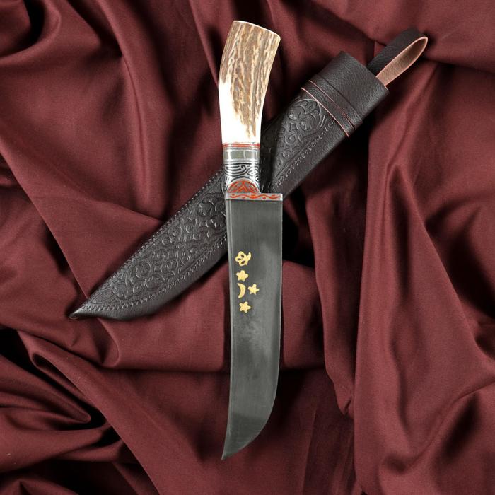 Нож Пчак Шархон - Большой, косуля, широкая рукоять, гарда олово гравировка. ШХ-15 (17-19 см) - фото 377307