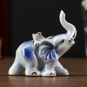 Сувенир керамика "Слонёнок с розой на спине" синий с золотом, страза 9х9х3,8 см в Донецке
