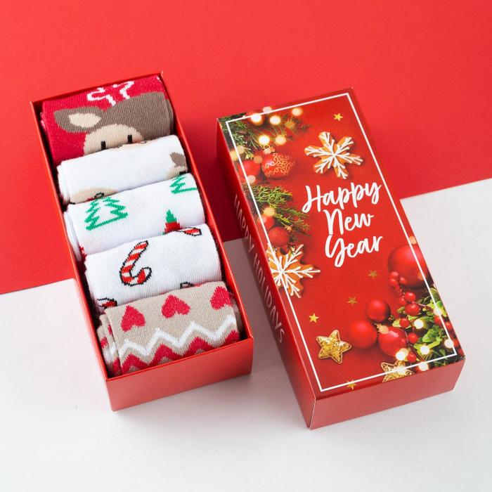 Набор новогодних женских носков KAFTAN "Happy holidays" р. 36-40 (23-25 см), 5 пар - фото 23536