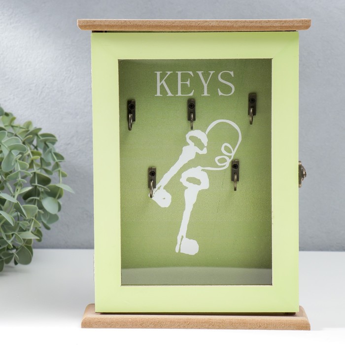 Ключница дерево 5 крючков "Связка ключей" зелёная 25,5х19х6 см - фото 985064