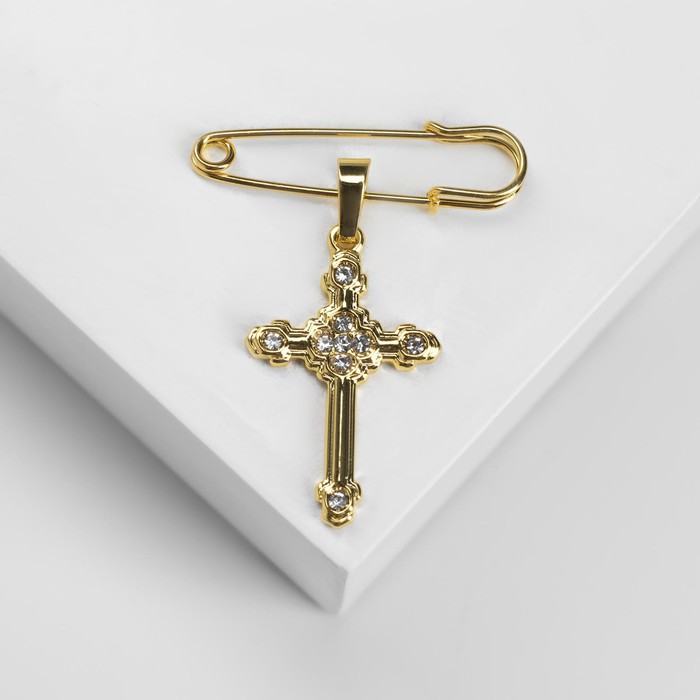 Булавка с подвеской "Крест" 3,5см, цвет белый в золоте - фото 3167829