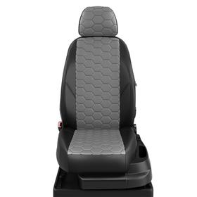 Авточехлы для Daewoo Nexia 2 с 2008-н.в. седан 2выпуск Задние спинка и сиденье единые, 4 подголовника. Середина: экокожа тёмно-серая с перфорацией. Боковины и спинка: чёрная экокожа 5227990