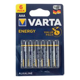 Батарейка алкалиновая Varta Energy, AAA, LR03-6BL, 1.5В, блистер, 6 шт. 5217293