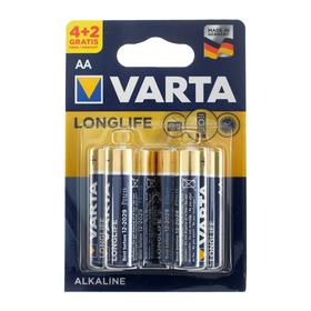 Батарейка алкалиновая Varta LongLife, AA, LR6-6BL, 1.5В, блистер, 4+2 шт. 5217295