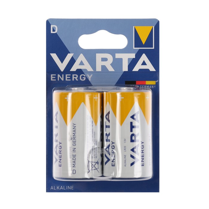 Батарейка алкалиновая Varta Energy, D, LR20-2BL, 1.5В, блистер, 2 шт. - фото 127177884