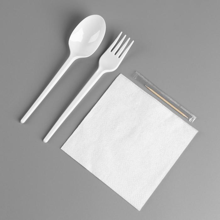 Набор одноразовой посуды «Вилка, ложка, салф.бум., зубочистка» (25 набор)
