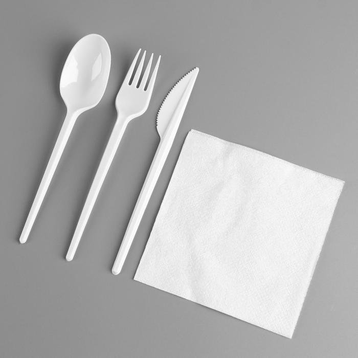 Набор одноразовой посуды «Вилка, ложка, нож, салфетка» (25 набор)