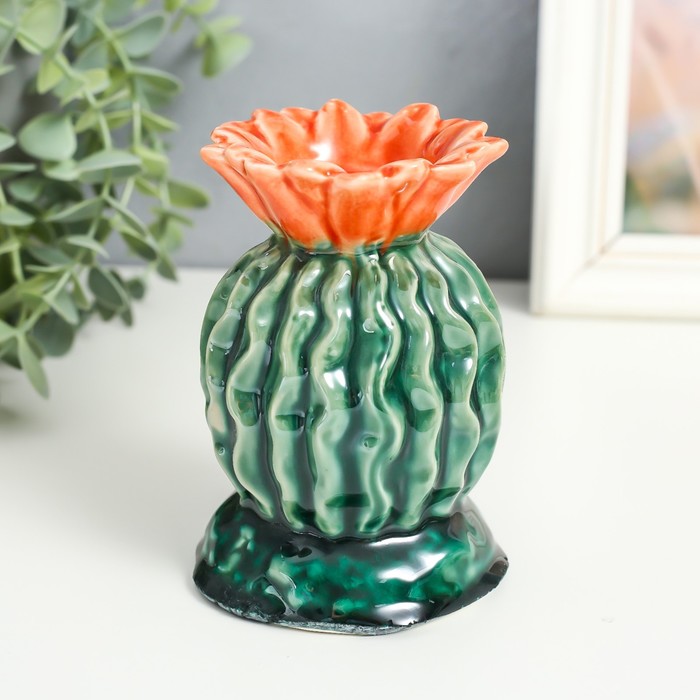 Подсвечник керамика на 1 свечу "Кактус с цветком" 11,5х8х8 см
