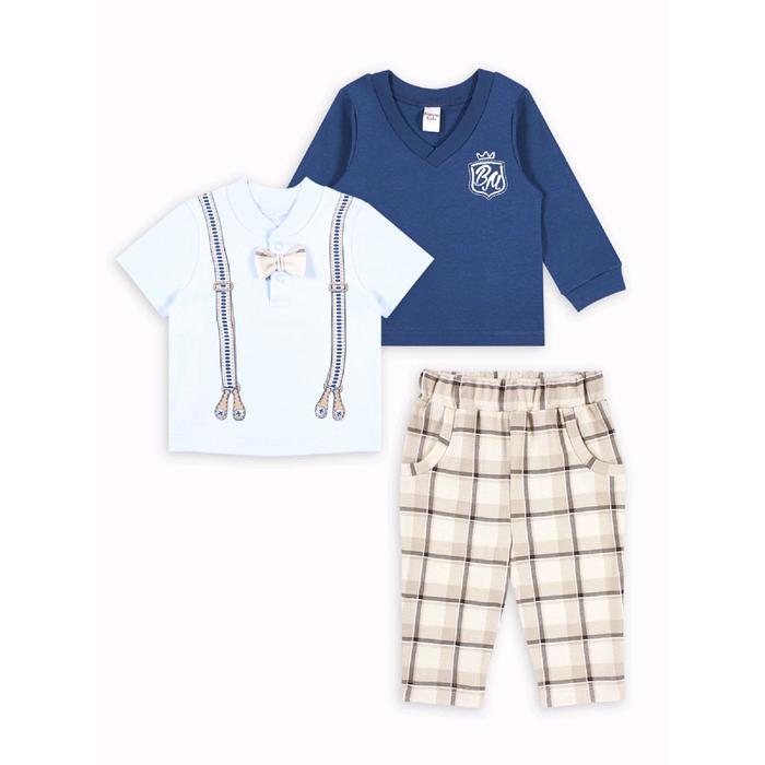 Костюм из футболки-поло, джемпера и брюк «Маленький джентльмен», рост 80 см, цвет бежево-син - фото 282717147