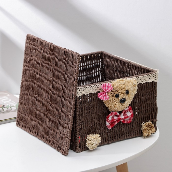 Корзина для хранения плетёная с крышкой Доляна «Мишка», 25×25×17,7 см, цвет МИКС - фото 985934