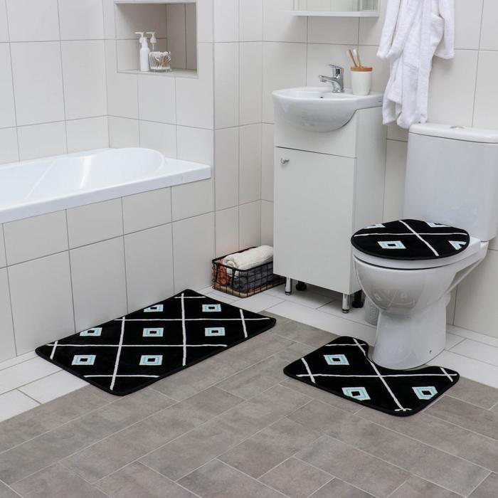 Набор ковриков для ванны и туалета Доляна «Плитка», 3 шт: 50×80, 50×40, 43×38 см