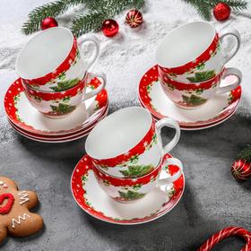 Сервиз чайный Доляна «Новогоднее волшебство», 12 предметов: 6 чашек 280 мл, 6 блюдец d=15 см