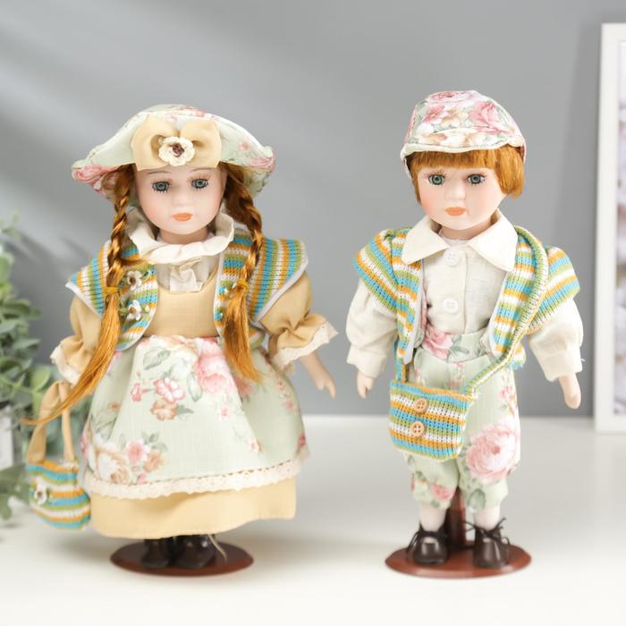 Кукла коллекционная парочка набор 2 шт "Валя и Витя в цветочных нарядах" 30 см