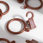Набор для штор, кольца и крючки, 10 шт, цвет коричневый - фото 127179297