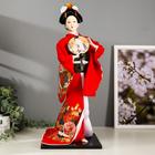 Кукла коллекционная "Гейша в красном кимоно с опахалом" 42х16,5х16,5 см - фото 245129